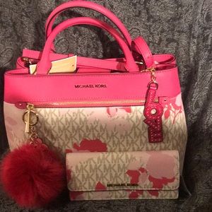 Michael Kors pink and monogram bag/wallet